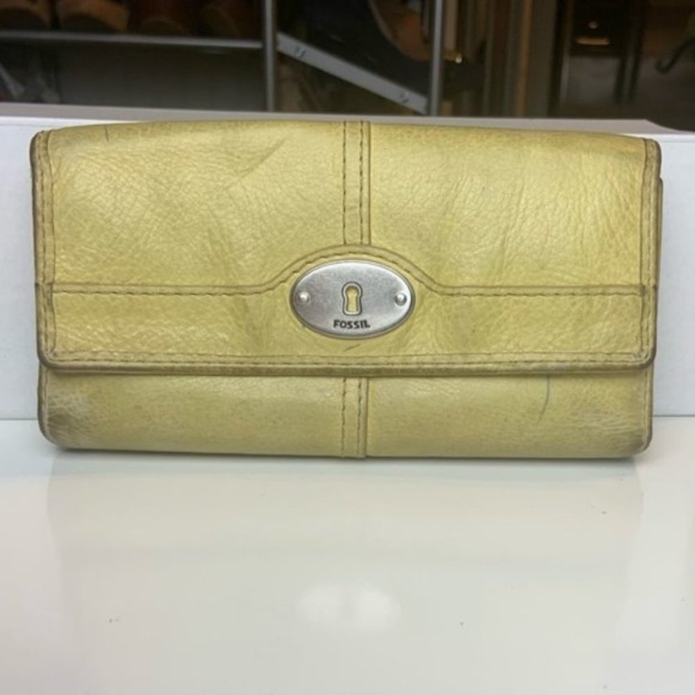 Fossil Yellow Marlow Trifold Leather Wallet
